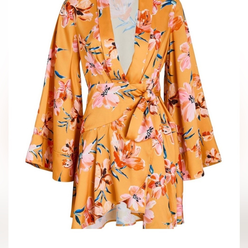 Floral Wrap Mini Dress in Mustard - Picture 7 of 8